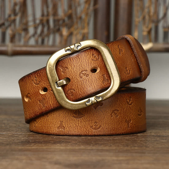 Men's Timeless Anchor Embossing Genuine Leather Belt