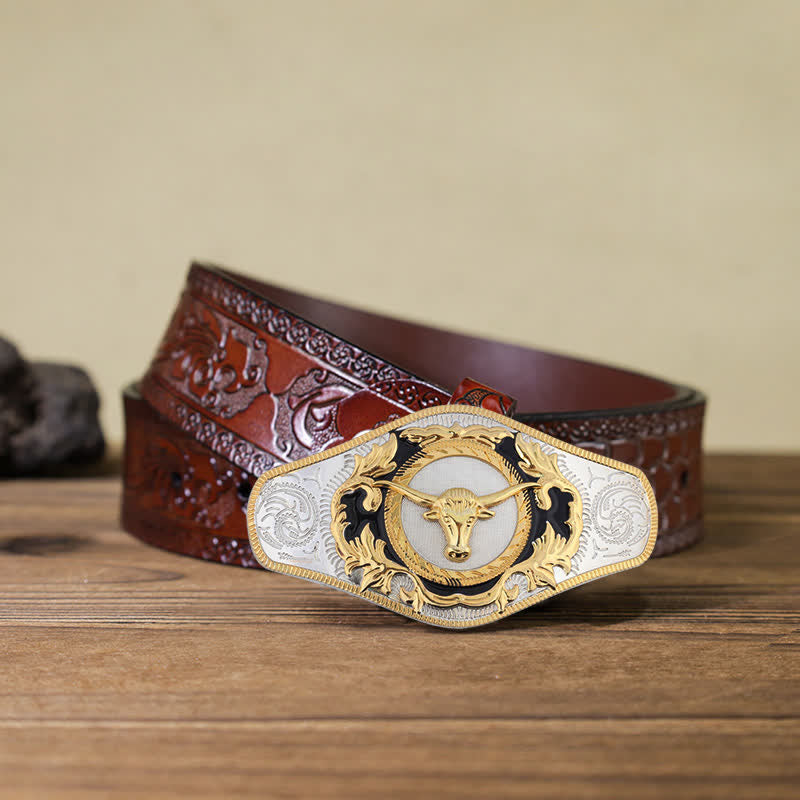 Men's DIY Western Golden Animal Buckle Leather Belt