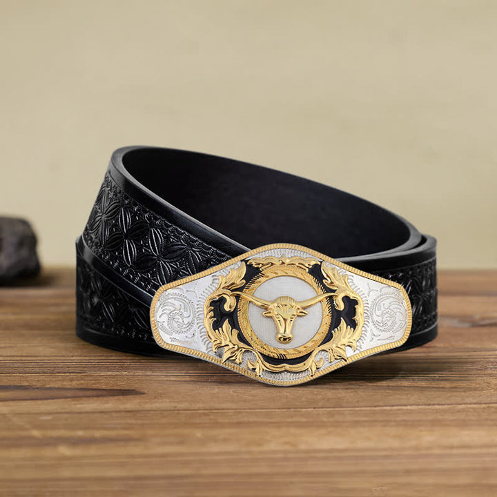 Men's DIY Western Golden Animal Buckle Leather Belt