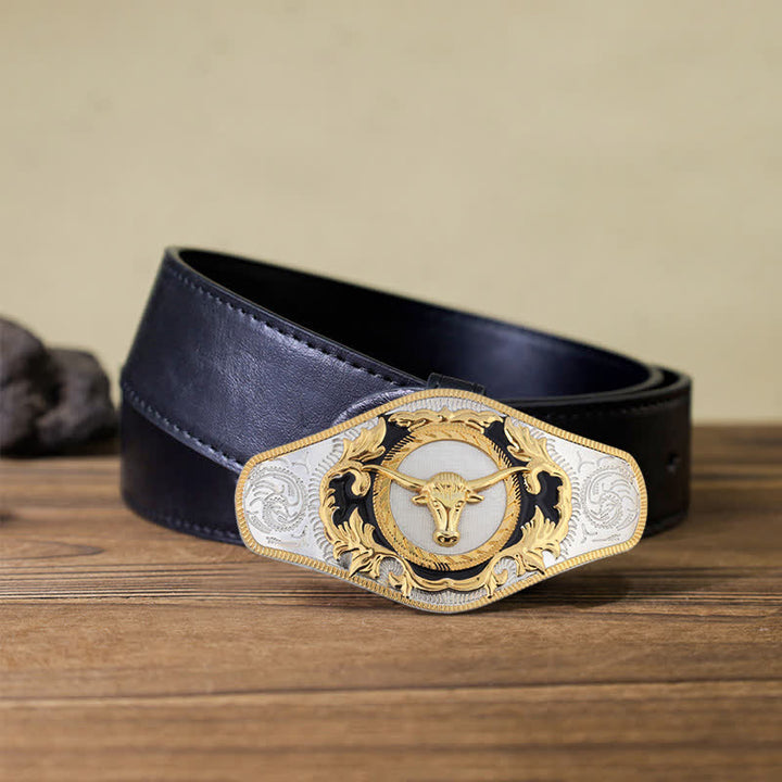 Men's DIY Western Golden Animal Buckle Leather Belt