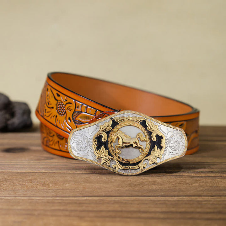 Men's DIY Western Golden Animal Buckle Leather Belt