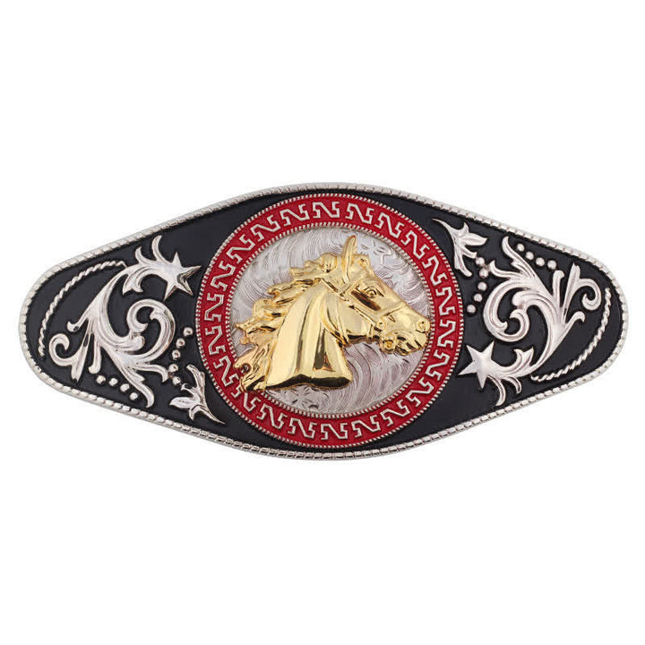 Men's DIY Western Black Gold Animal Buckle Leather Belt