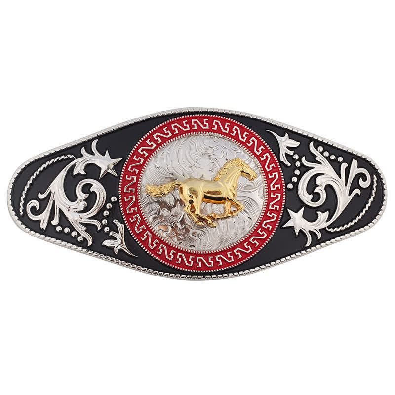 Men's DIY Western Black Gold Animal Buckle Leather Belt