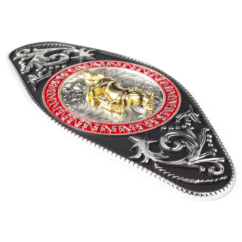 Men's DIY Western Black Gold Animal Buckle Leather Belt