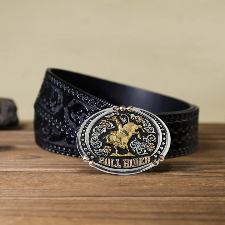 Men's DIY Bull Rider Two Tone Buckle Leather Belt