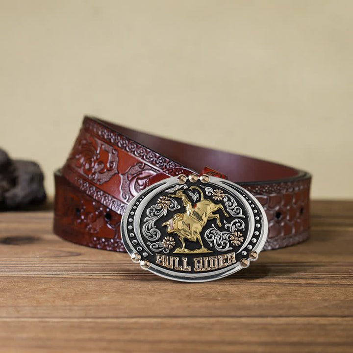 Men's DIY Bull Rider Two Tone Buckle Leather Belt