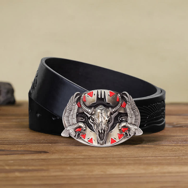 Men's DIY Vintage Bull & Dual Eagles Buckle Leather Belt