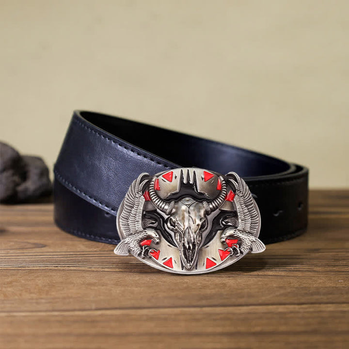 Men's DIY Vintage Bull & Dual Eagles Buckle Leather Belt