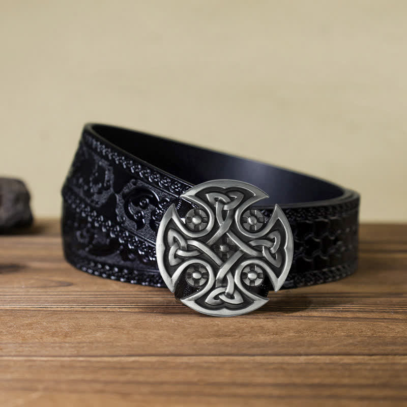 Men's DIY Viking Celtic Cross Knot Buckle Leather Belt