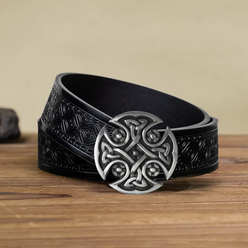 Men's DIY Viking Celtic Cross Knot Buckle Leather Belt