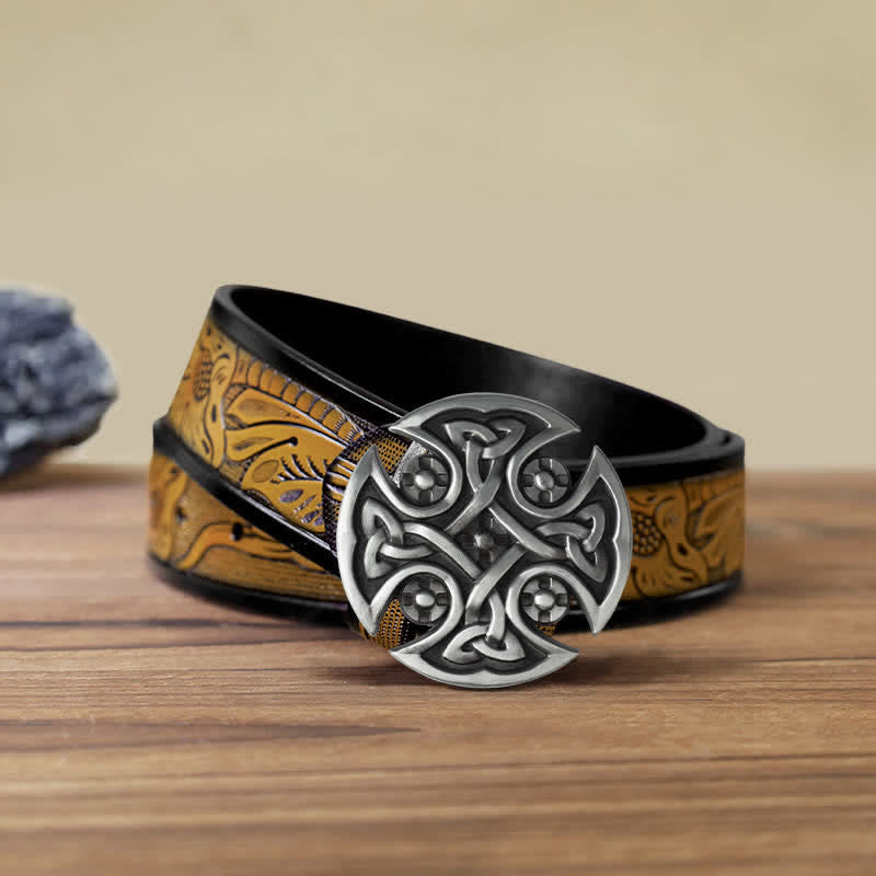 Men's DIY Viking Celtic Cross Knot Buckle Leather Belt