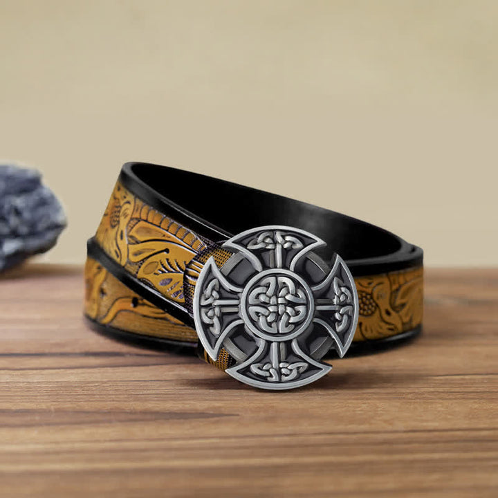 Men's DIY Viking Celtic Cross Knot Buckle Leather Belt