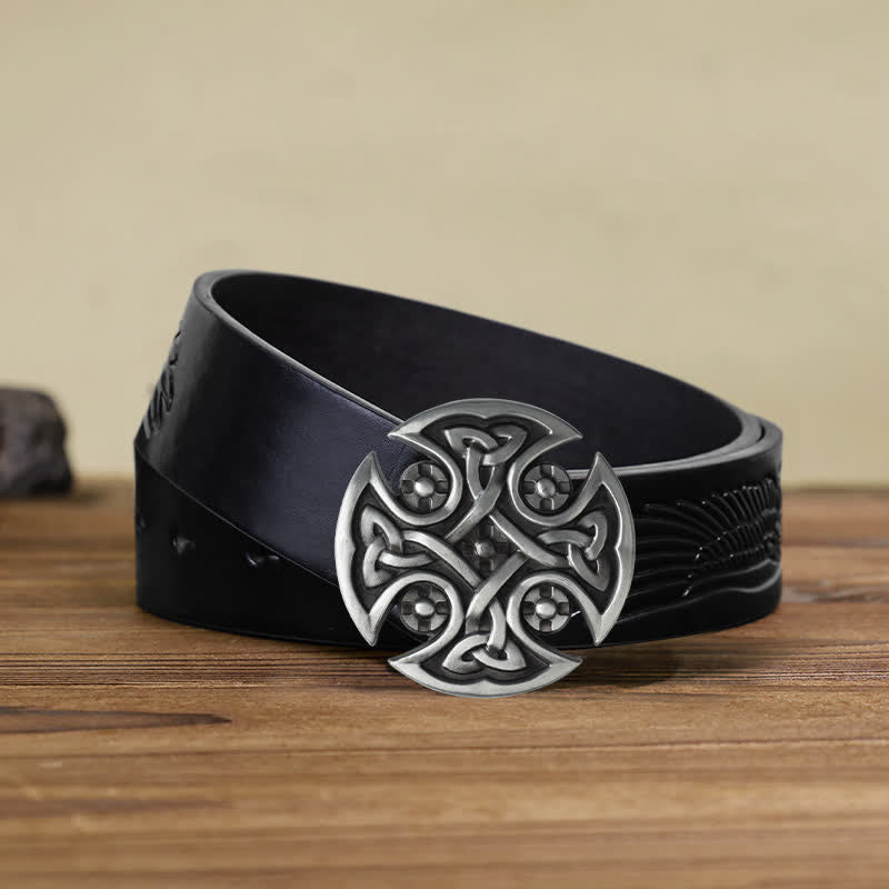 Men's DIY Viking Celtic Cross Knot Buckle Leather Belt