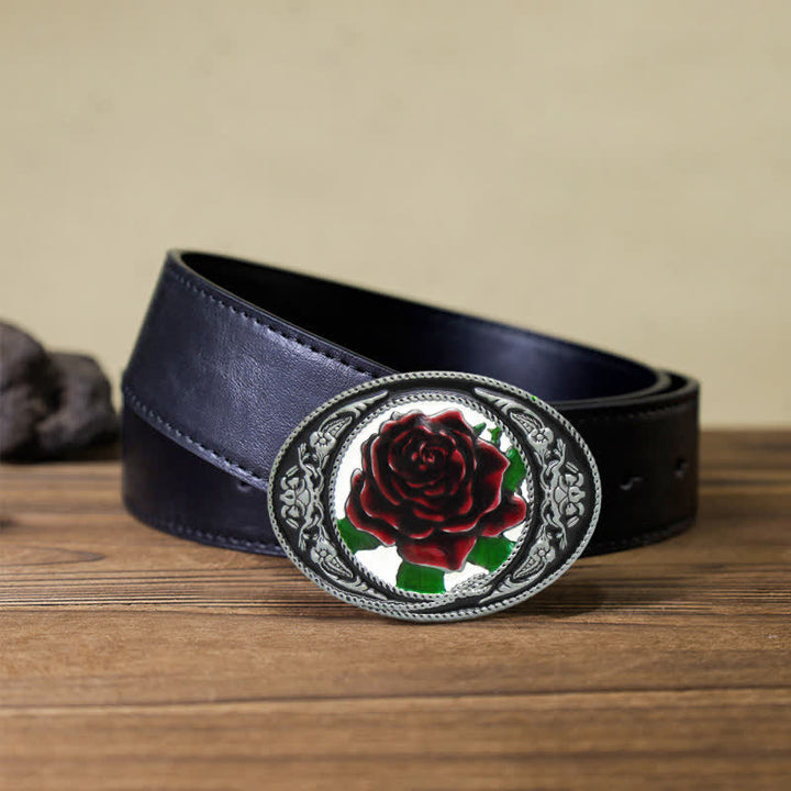 Men's DIY Western Colorful Rose Buckle Leather Belt