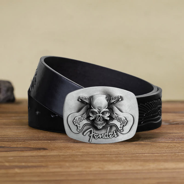 Men's DIY Musical Guitar Skull Buckle Leather Belt