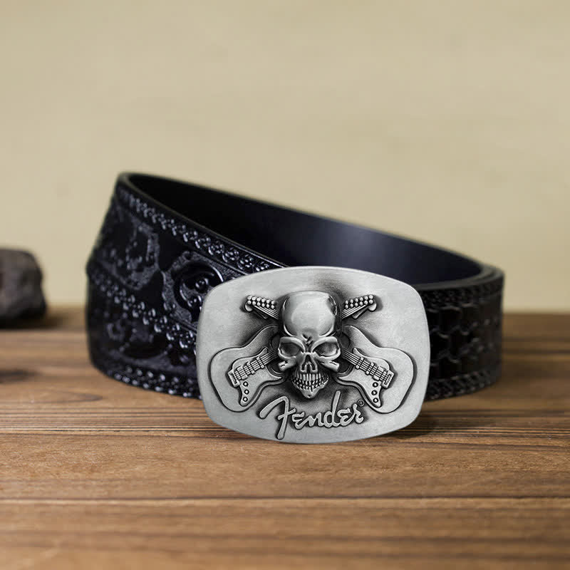 Men's DIY Musical Guitar Skull Buckle Leather Belt