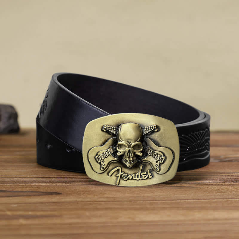 Men's DIY Musical Guitar Skull Buckle Leather Belt