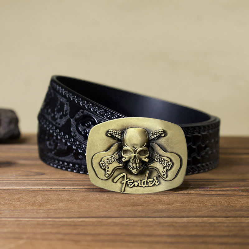 Men's DIY Musical Guitar Skull Buckle Leather Belt