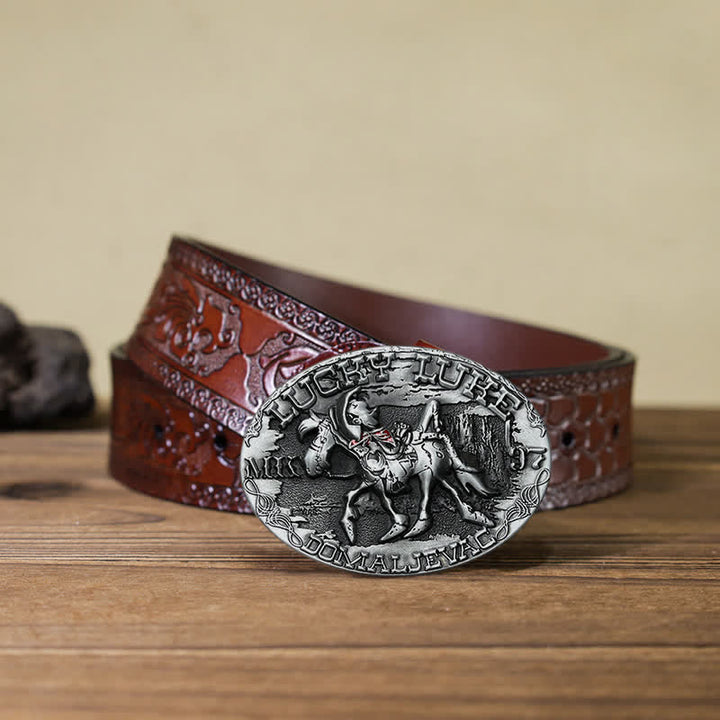 Men's DIY Lucky Luke Riding Donkey Buckle Leather Belt