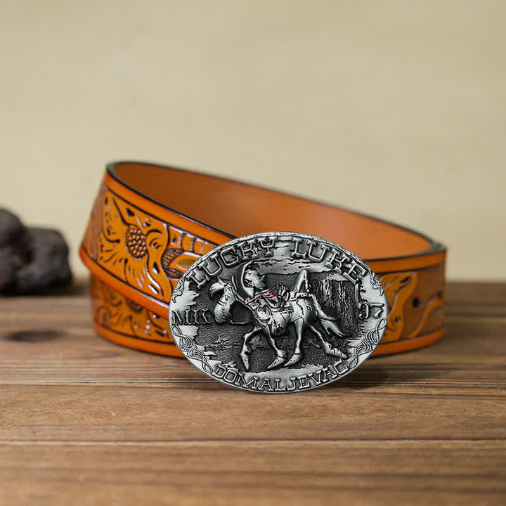 Men's DIY Lucky Luke Riding Donkey Buckle Leather Belt