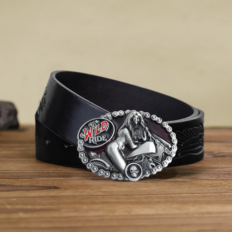 Men's DIY Wild Ride Motorcycle Lady Buckle Leather Belt