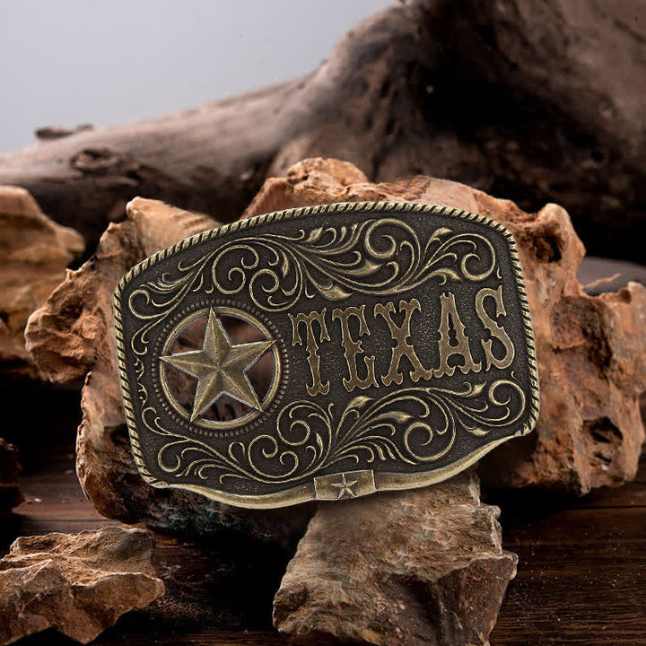 Men's DIY Texas Hollow Pentagrame Buckle Leather Belt