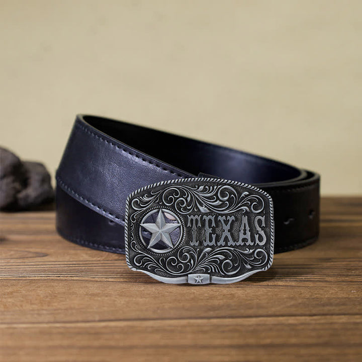 Men's DIY Texas Hollow Pentagrame Buckle Leather Belt