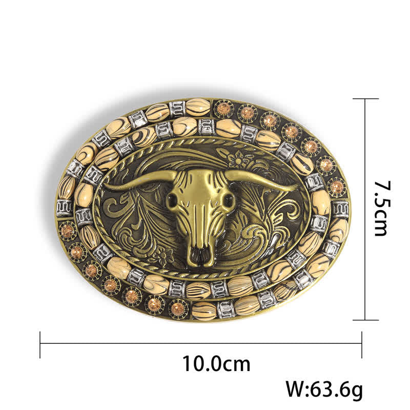 Men's DIY Gold Bull Head Beads Decor Buckle Leather Belt