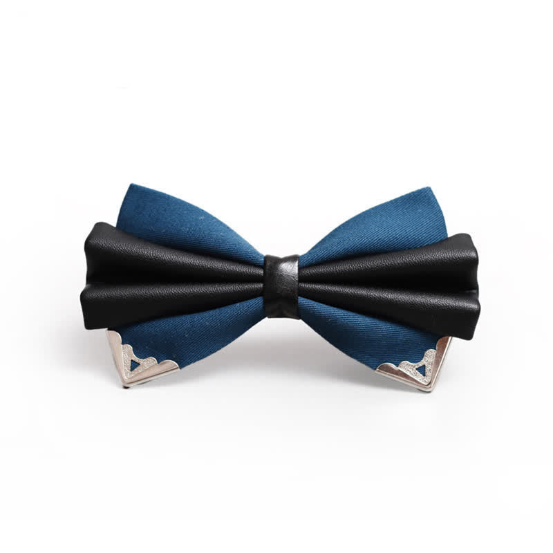 Men's Double Layer Faux Leather Golden Tipped Bow Tie