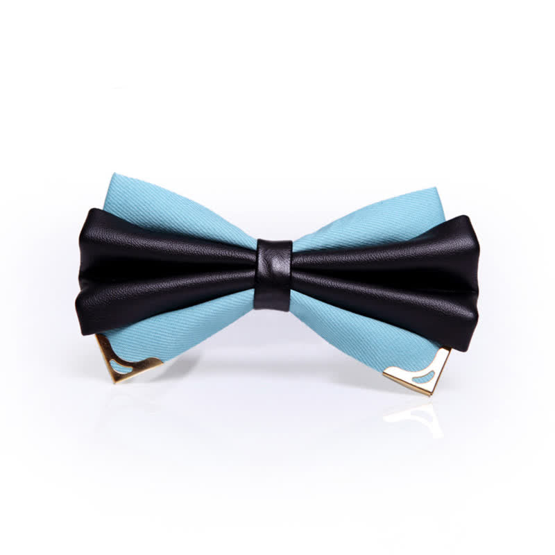 Men's Double Layer Faux Leather Golden Tipped Bow Tie