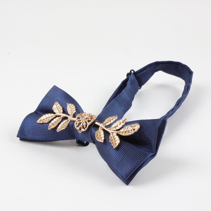 Men's Golden Leaves Flower Ornament Bow Tie