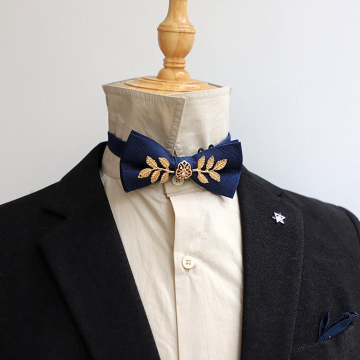 Men's Golden Leaves Flower Ornament Bow Tie