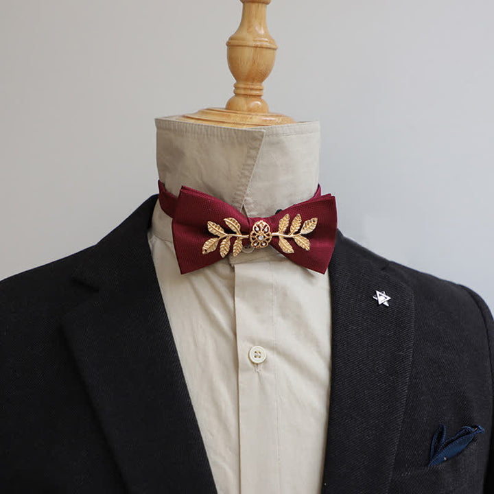 Men's Golden Leaves Flower Ornament Bow Tie