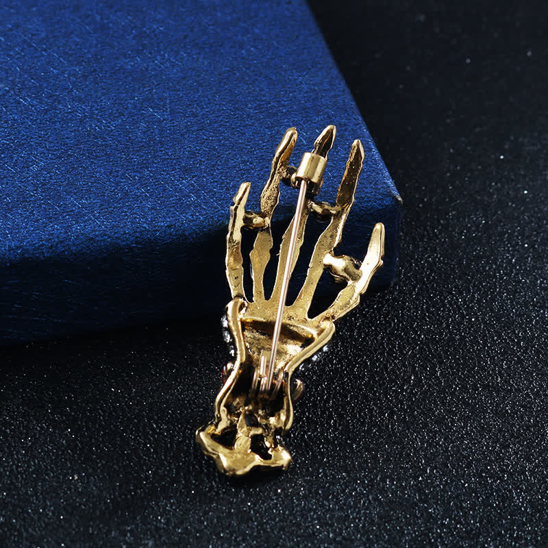 Men's Skeleton Finger Hand Rhinestone Brooch Pin