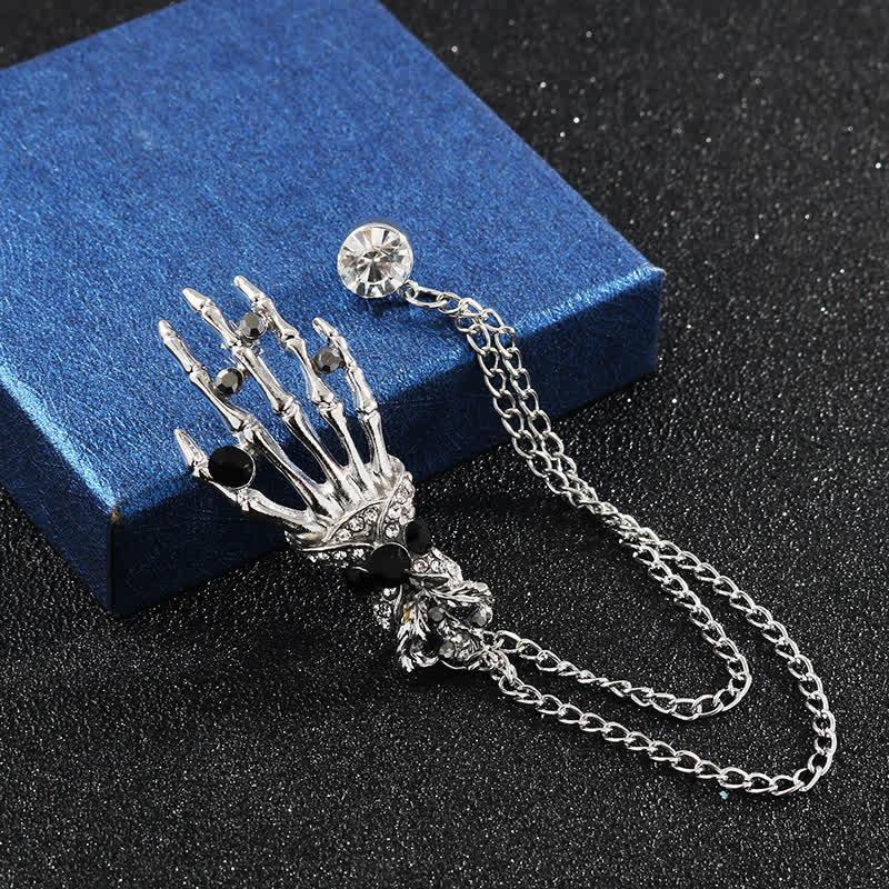 Men's Skeleton Finger Hand Rhinestone Brooch Pin