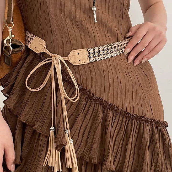 Women's Hollow Flower Bohemia Style Waist Rope Belt