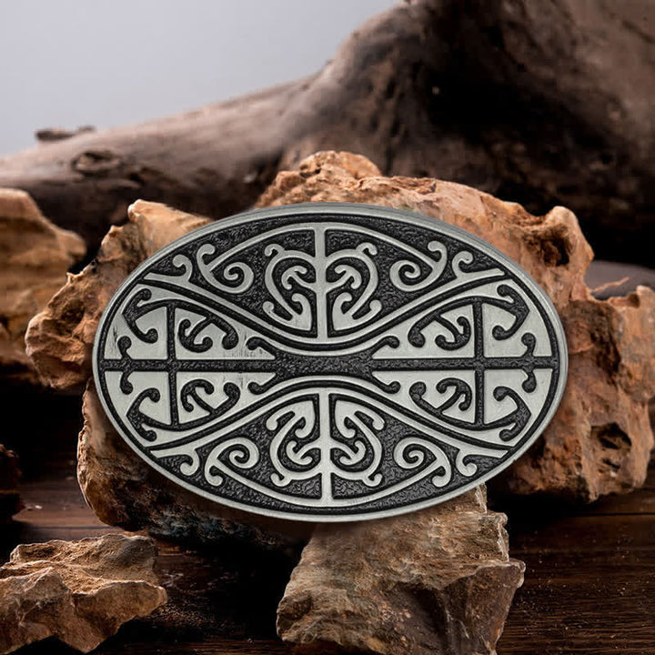 Men's DIY Celtic Cross Pattern Buckle Leather Belt