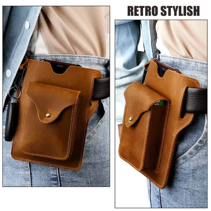 Outdoor Mobile Phone Holster Keychains Leather Belt Bag