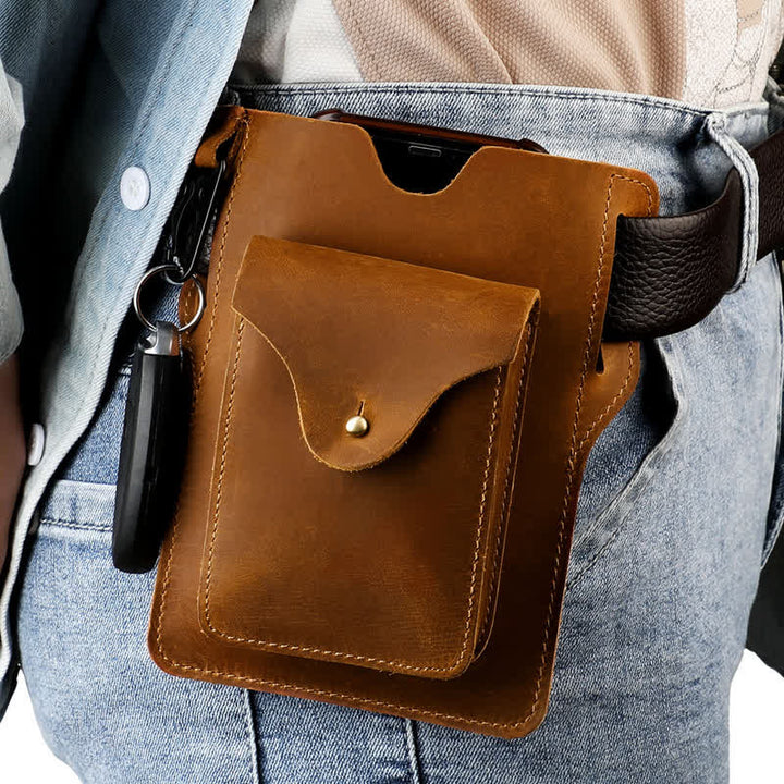 Outdoor Mobile Phone Holster Keychains Leather Belt Bag