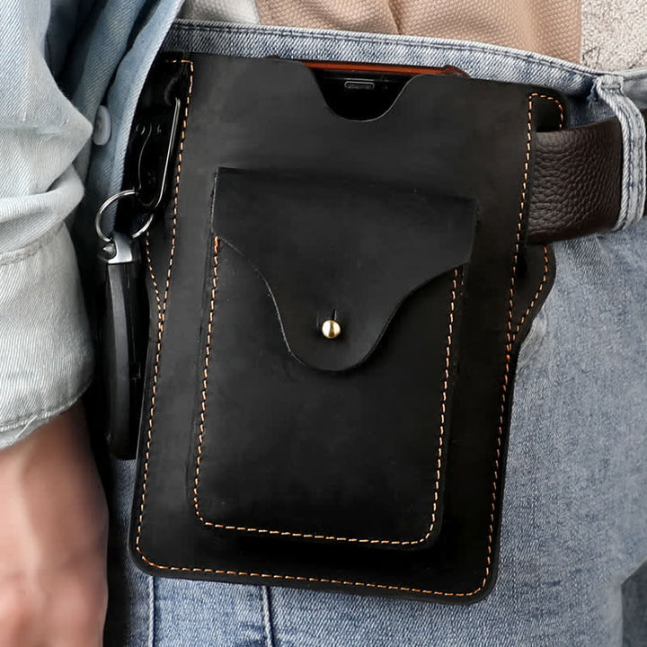 Outdoor Mobile Phone Holster Keychains Leather Belt Bag