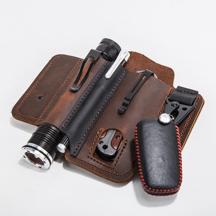 Portable Folding Knife Holster Camping Leather Belt Bag