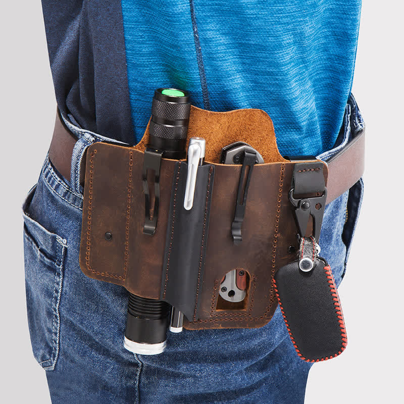 Portable Folding Knife Holster Camping Leather Belt Bag