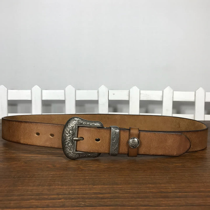 Engraved Floral Indian Element Loop Leather Belt