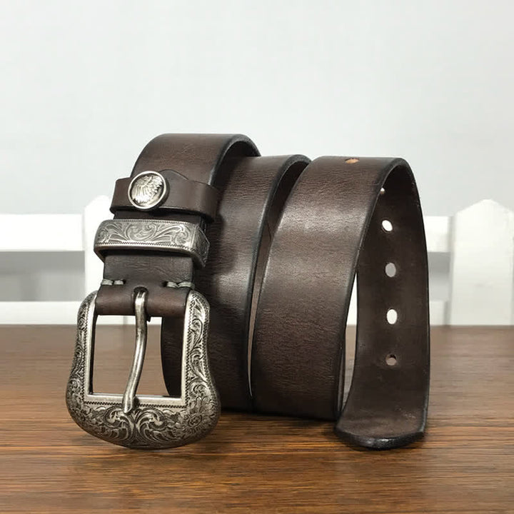 Engraved Floral Indian Element Loop Leather Belt