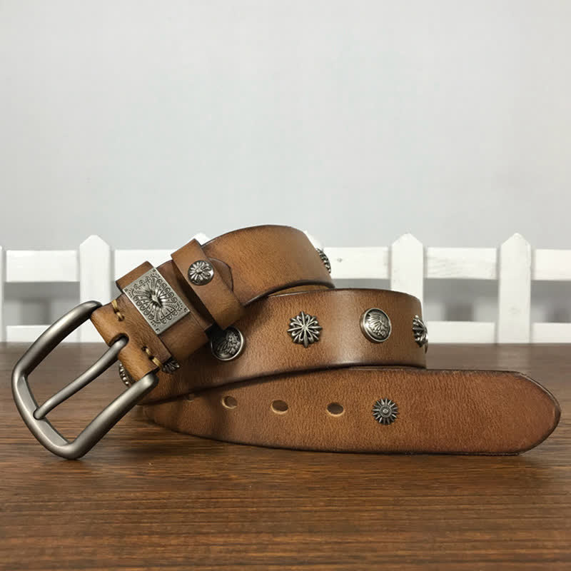 Retro Metal Rivet Studded Casual Jeans Leather Belt