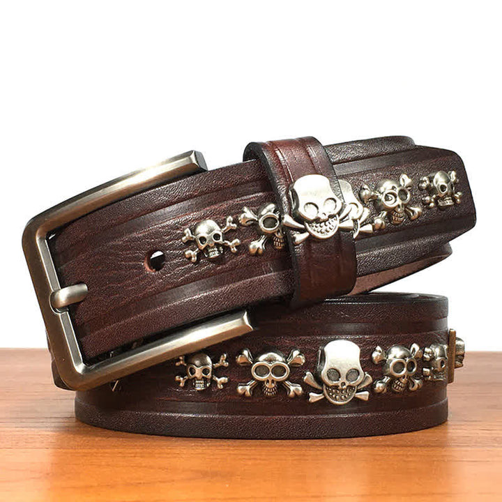 Punk Skull Shape Rivet Studded Leather Belt