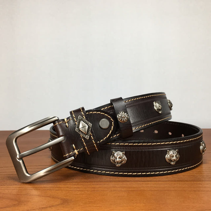 Unique Tiger Shape Rivet Studded Leather Belt