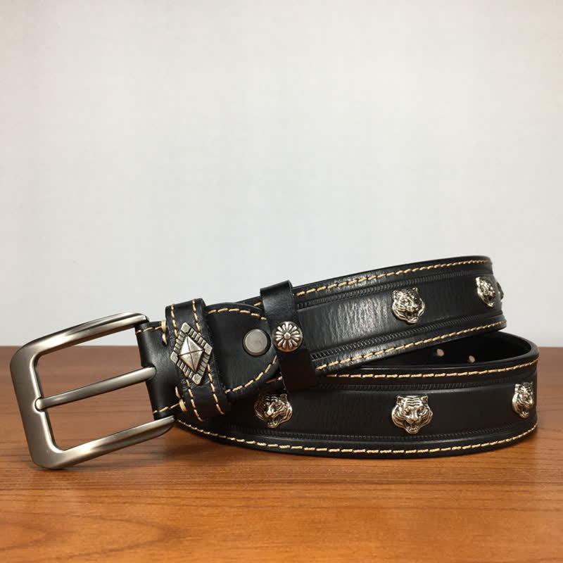 Unique Tiger Shape Rivet Studded Leather Belt