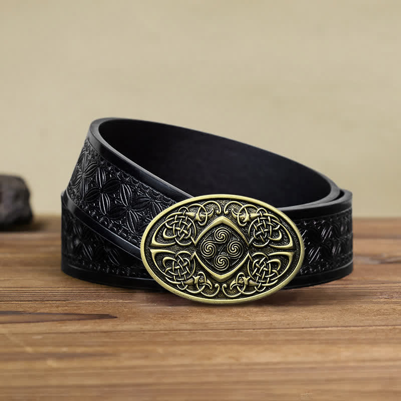 Men's DIY Viking Celtic Knot Buckle Leather Belt