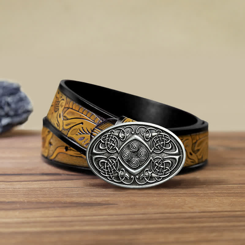 Men's DIY Viking Celtic Knot Buckle Leather Belt